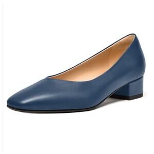 FEMSTEP Womens 6 Blue Leather Fashion Wedding Square Toe Slip On Low Heel Pump